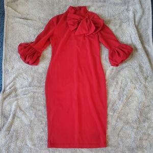 SHEIN Red midi dress with puffy sleeves and bow detail Size L